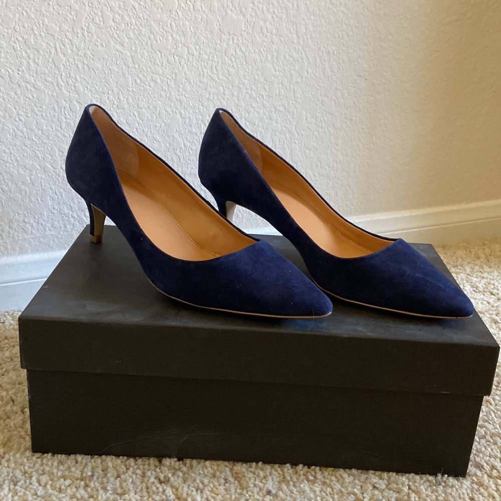 J. Crew Esme Suede Pumps Navy Suede Kitten Heels